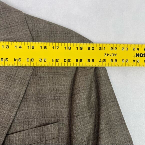 Lauren Ralph Lauren Sports Blazer Mens 44R Silk Wool Blend Plaid Taupe - Picture 10 of 13